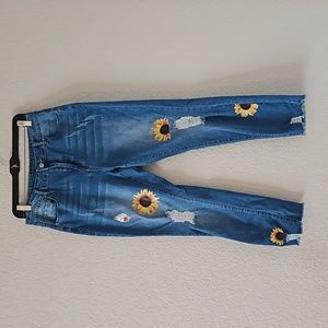 Cute Sunflower Skinny Distressed Jeans